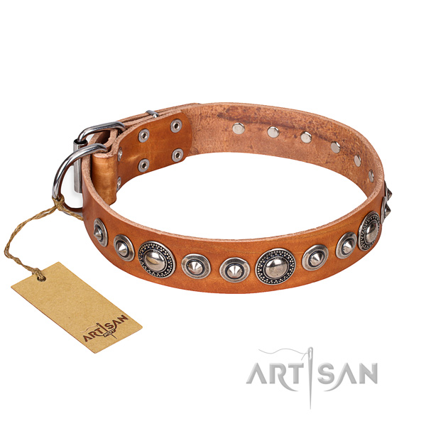 Full grain genuine leather dog collar made of best quality material with reliable fittings