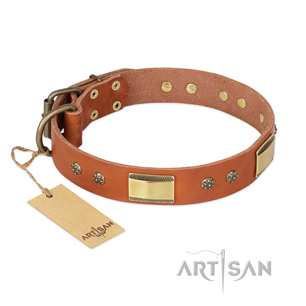 Easy adjustable full grain natural leather collar for your four-legged friend