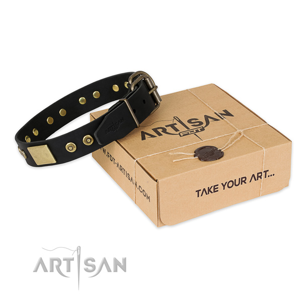 Strong hardware on leather dog collar for easy wearing