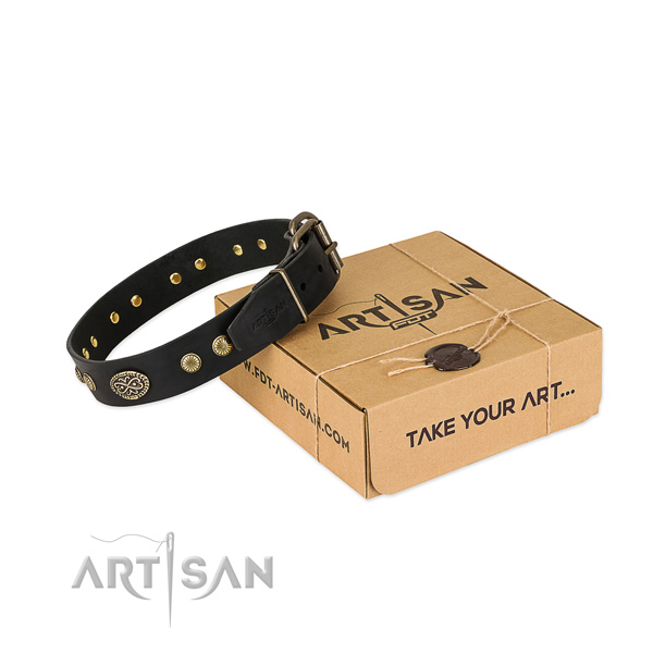 Durable buckle on genuine leather dog collar for your doggie