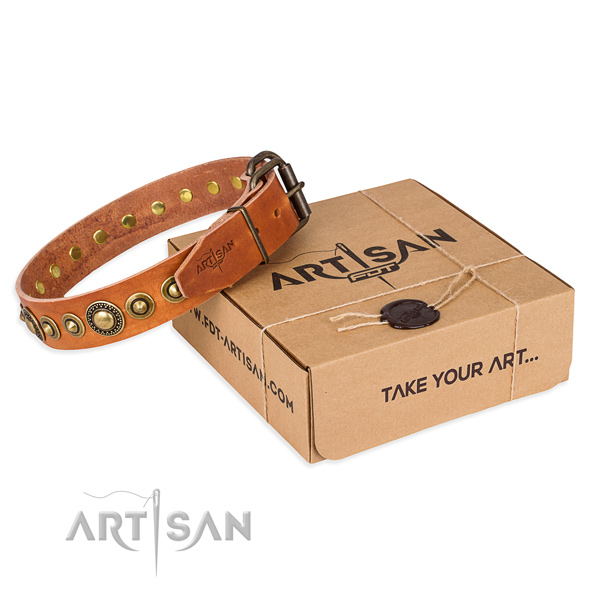 Soft to touch genuine leather dog collar handcrafted for stylish walking