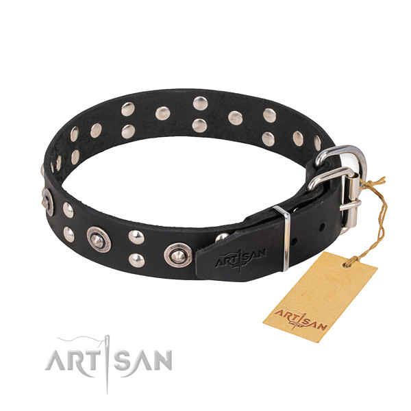 Rust resistant hardware on leather collar for your stylish canine