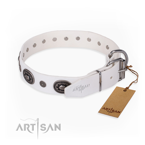 Strong genuine leather dog collar crafted for easy wearing