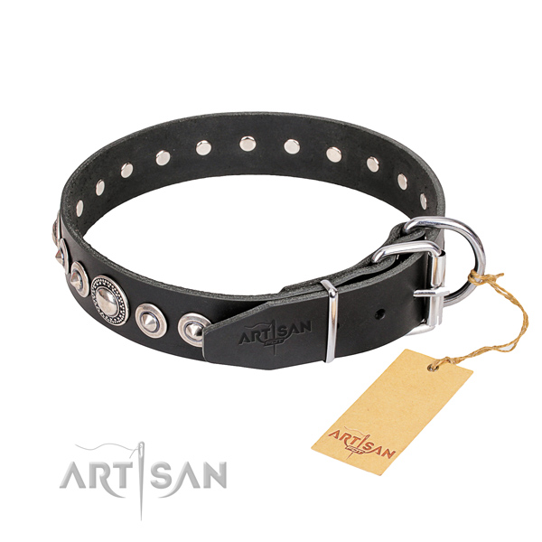 High quality embellished dog collar of genuine leather
