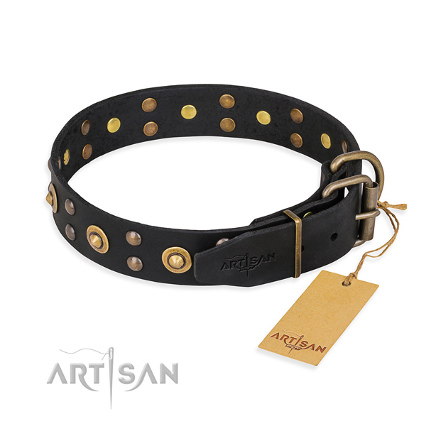 Reliable traditional buckle on genuine leather collar for your lovely canine