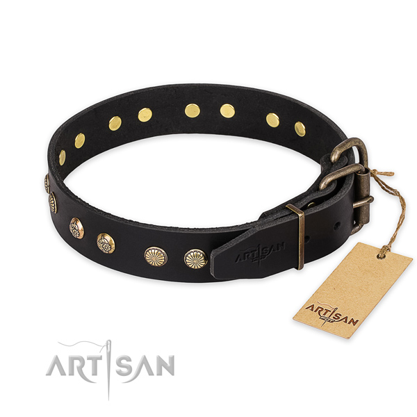 Durable buckle on full grain genuine leather collar for your beautiful four-legged friend