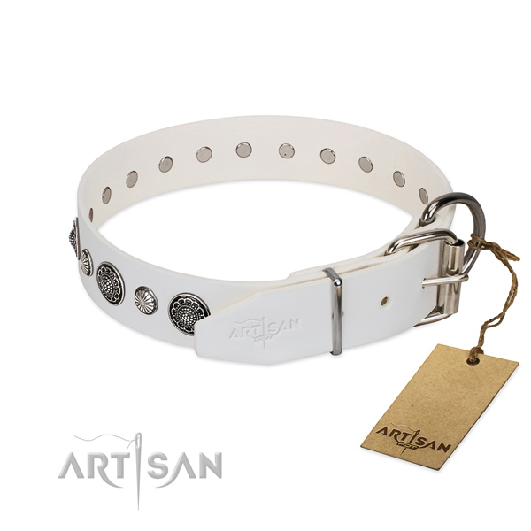 Soft full grain leather dog collar with rust-proof D-ring