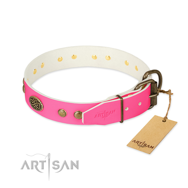Rust resistant traditional buckle on natural leather dog collar for your canine