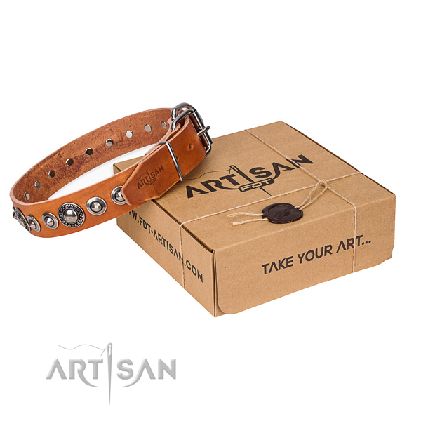 Genuine leather dog collar made of top notch material with durable buckle