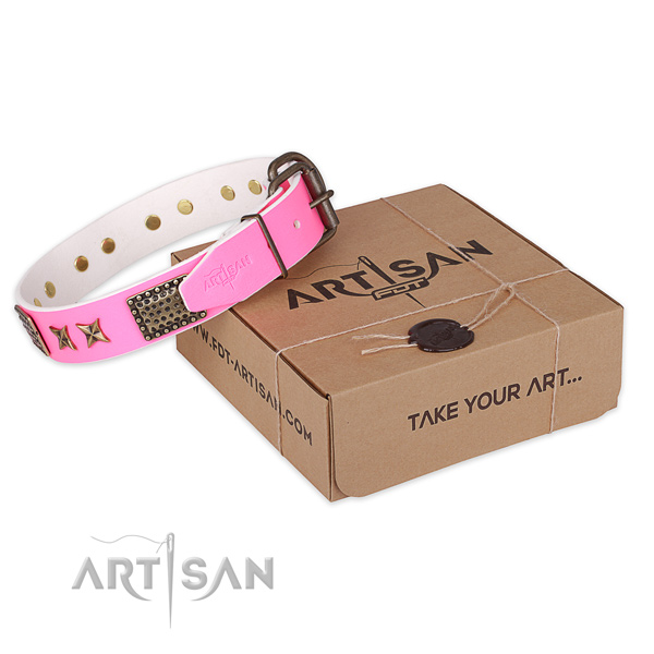Reliable hardware on full grain leather collar for your beautiful doggie