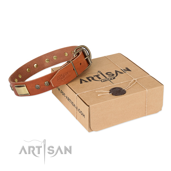 Unique natural genuine leather collar for your lovely four-legged friend