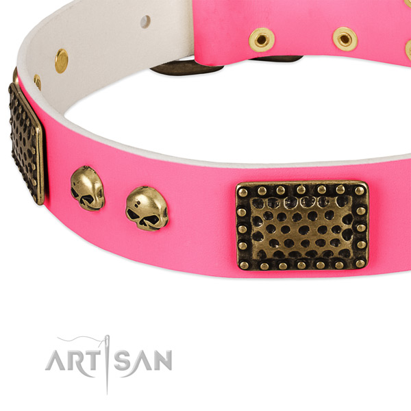 Rust resistant traditional buckle on natural leather dog collar for your pet