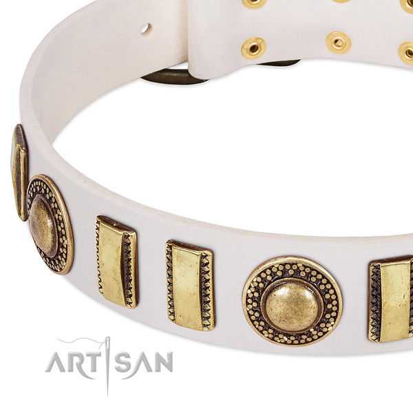 Soft full grain genuine leather dog collar with strong buckle