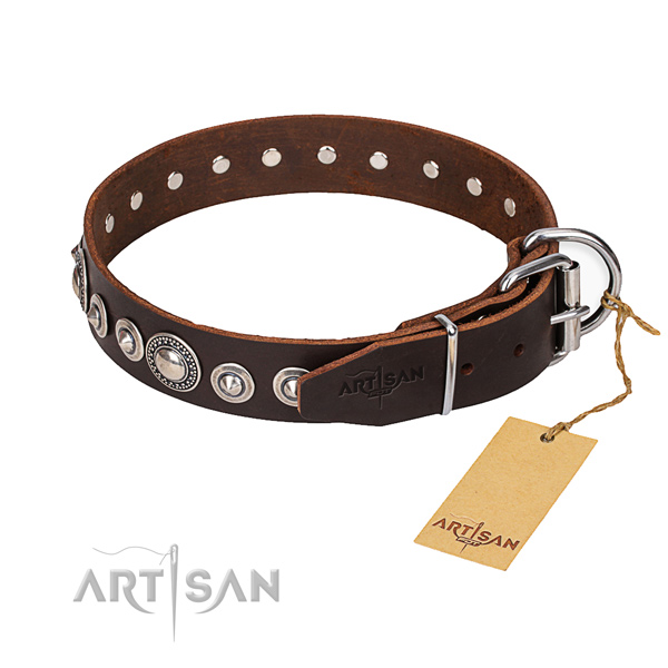 Genuine leather dog collar made of quality material with durable traditional buckle