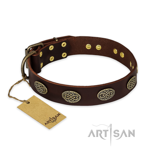 Unique full grain leather dog collar with rust-proof hardware