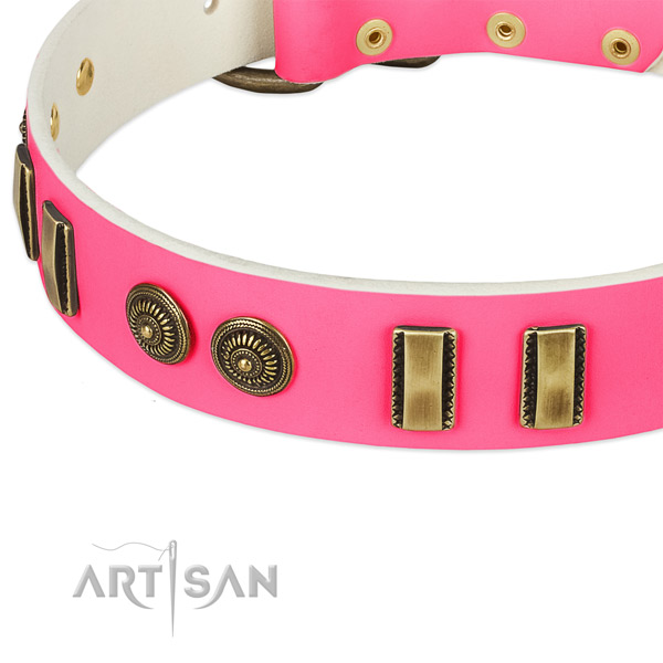 Strong fittings on full grain natural leather dog collar for your canine
