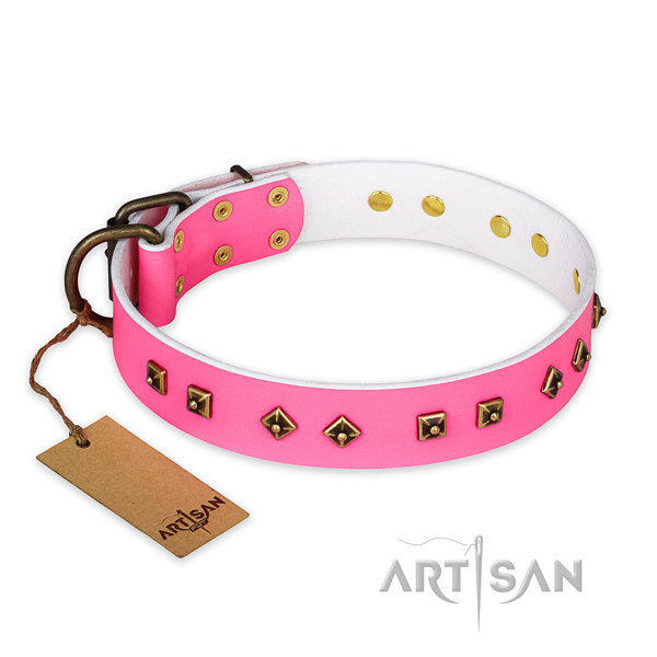 Convenient leather dog collar with strong D-ring