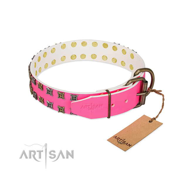 Full grain natural leather collar with inimitable adornments for your pet