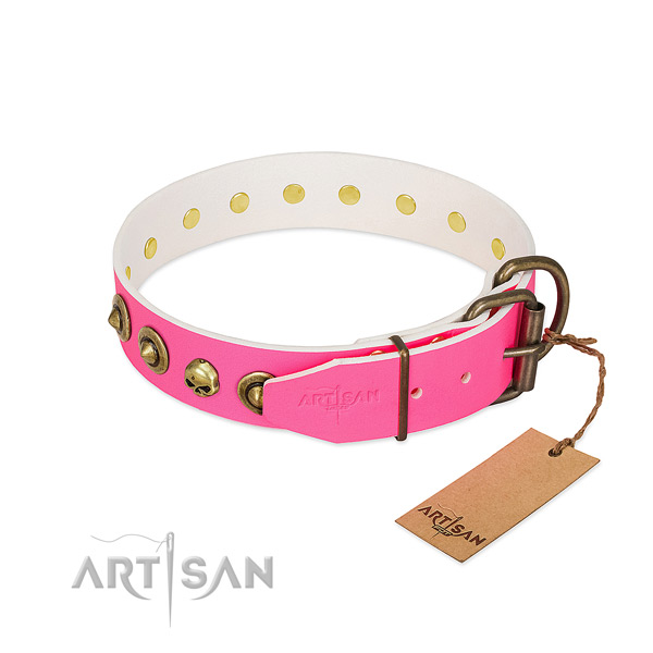 Full grain genuine leather collar with designer adornments for your four-legged friend
