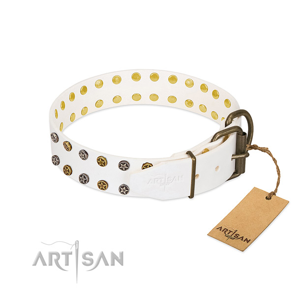 Full grain genuine leather collar with stunning decorations for your four-legged friend