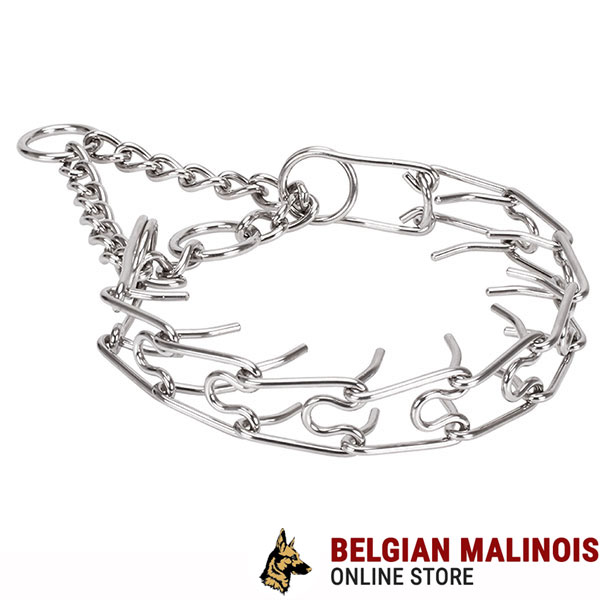 Corrosion resistant stainless steel dog pinch collar with removable prongs