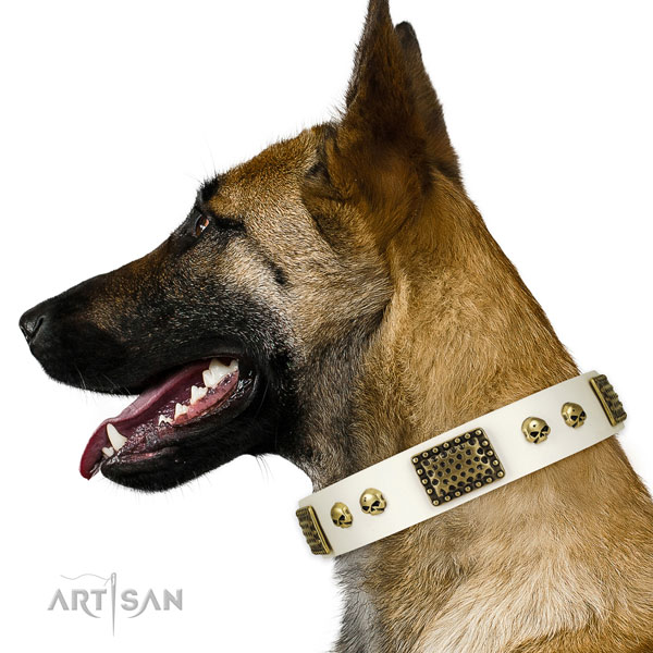 Strong buckle on full grain natural leather dog collar for easy wearing
