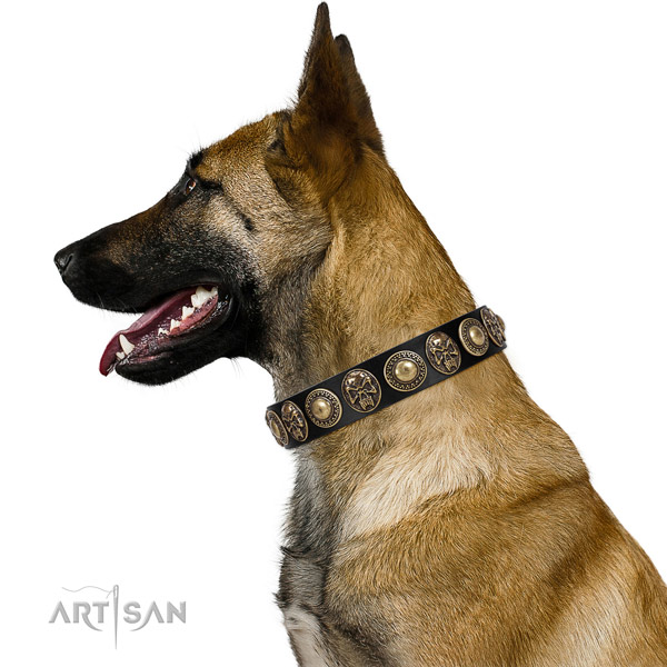 Unusual full grain genuine leather collar for your attractive pet