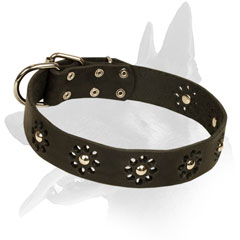 Belgian Malinois Leather Collar Unique Flower Design