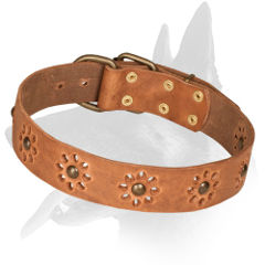 Belgian Malinois Leather Collar With Unique Flower Design