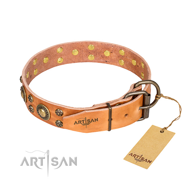 Handy use full grain genuine leather collar with studs for your pet