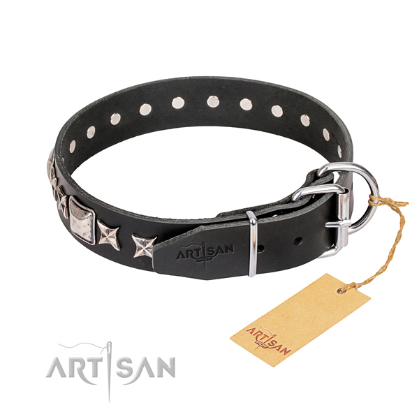 Handy use leather collar with embellishments for your four-legged friend
