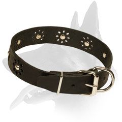  Belgian Malinois Leather Collar Flower Decorated for Walking