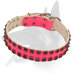 Belgian Malinois Leather Pink Collar With Decorations