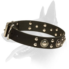 Leather Studs Decorated Belgian Malinois Collar