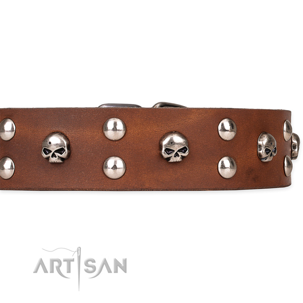 Full grain leather dog collar with worked out leather surface