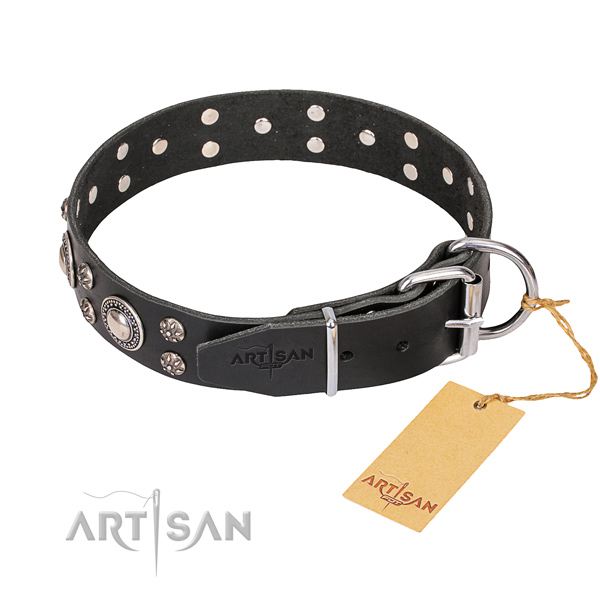 Full grain leather dog collar with smoothly polished surface