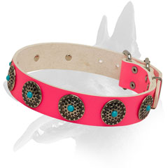 Leather dog collar pink color