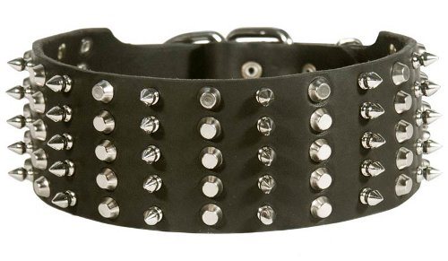 Gorgeous Leather Collar With Spikes And Cones