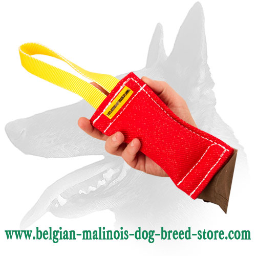 Belgian Malinois French Linen bite tug - 2 1/3 inch x 8 inch (6cm x 20 cm) with handle