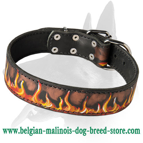 Amazing Leather Collar with Handpainted Fire Flames