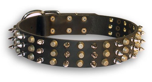 Extraordinary Leather Collar With Spikes And Pyramids