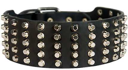 Fashionable Leather Collar With Five Rows Of Pyramids