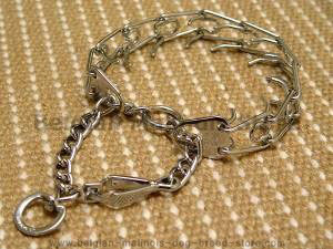 Dog pinch collar with swivel and small quick release snap hook